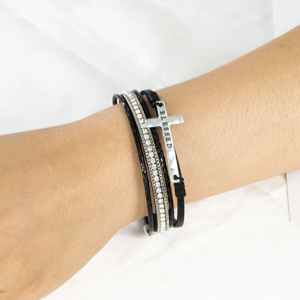 Faith Cross Leather Bracelet