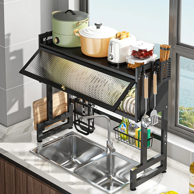 Cabinet Door Sink Shelf Countertop Metal Cabinet Door Dish Drying Rack Over  Sink Kitchen Storage Shelf Multifunctional Organizer - AliExpress