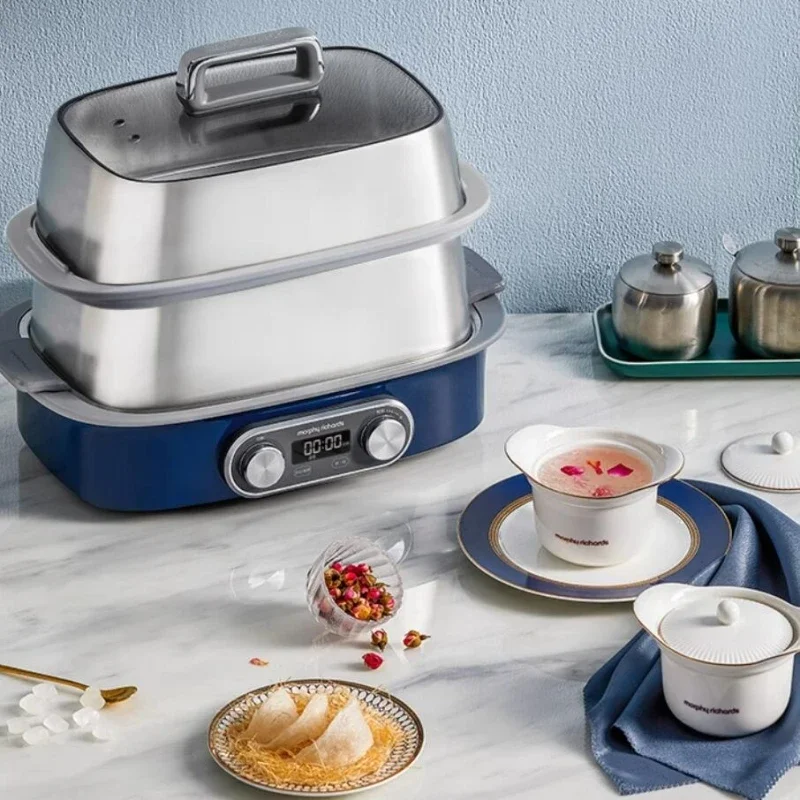 Morphyrichards 220V Extreme Double Layer Electric Steamer 12L Multi Home Steamer 2000W Stainless Steel Multi-Layer Steam Cooker
