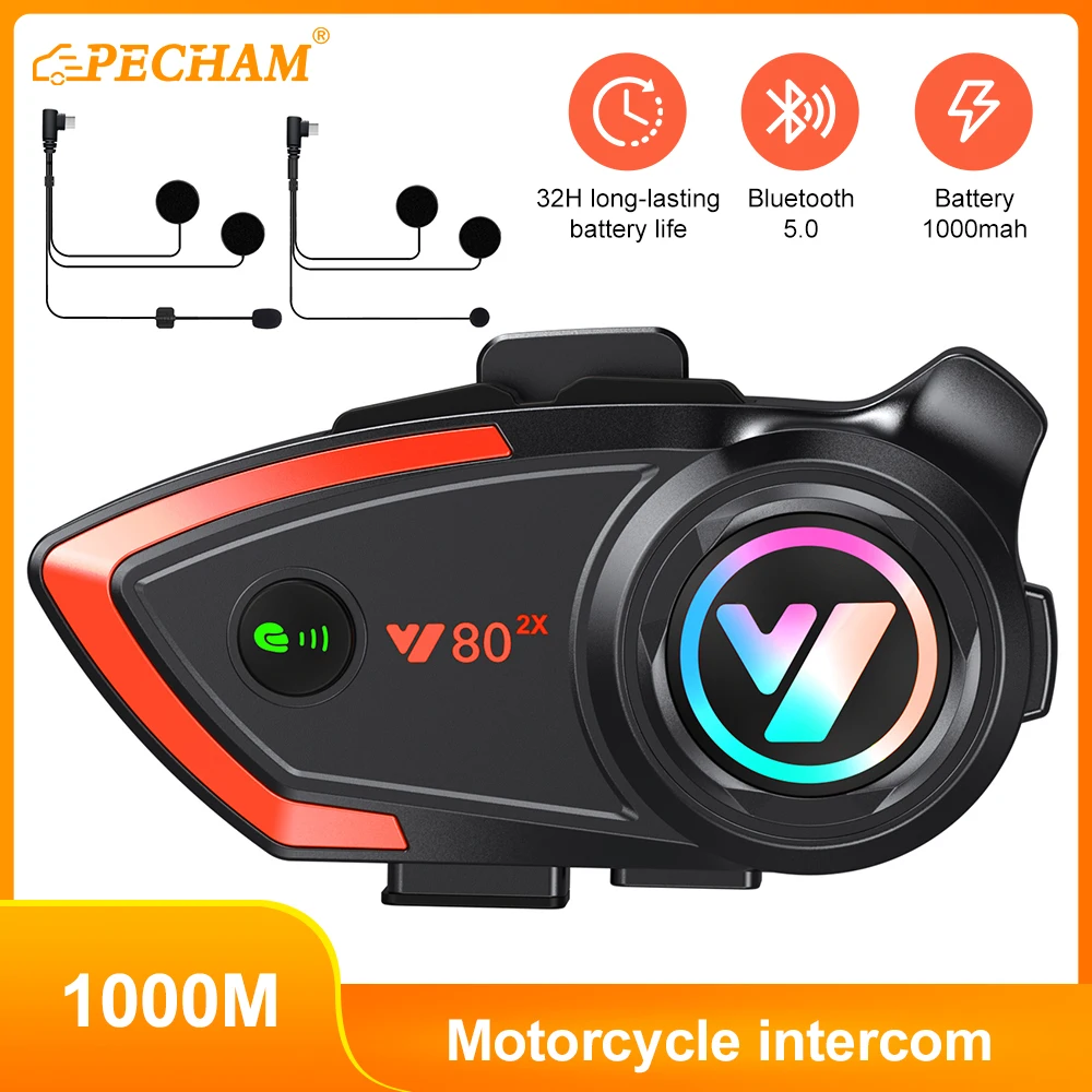 

Motorcycle Helmet Bluetooth Headset BT 5.0 Waterproof Noise Reduction 1000M 2 Rider Intercom Moto Wireless Bluetooth Headset