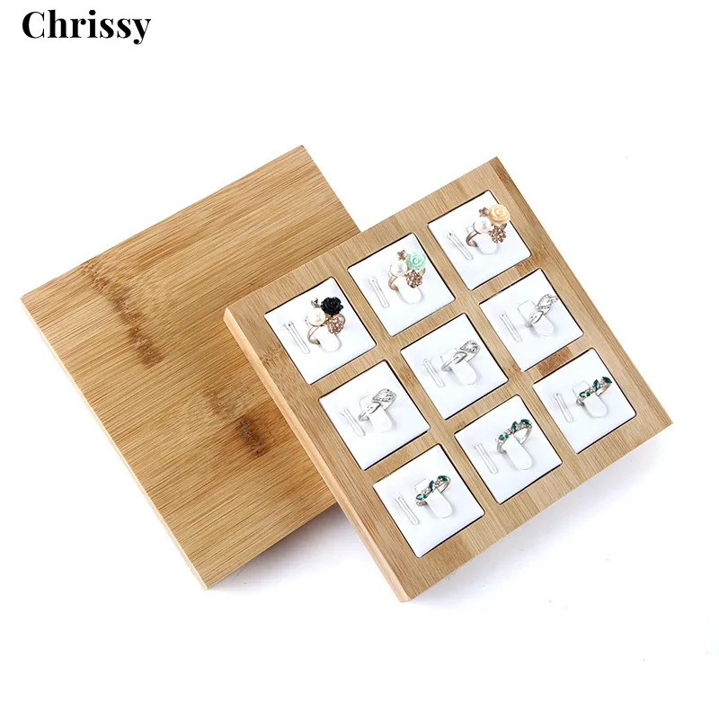 

9 Grids Bamboo Jewelry Display Ring Display Stand Holder Jewelry Showcase Organizer Jewelry Organizer for Window Display