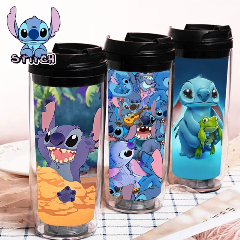 

350ml Disney Anime Figure Stitch Sports Water Bottle Cartoon Plastic Portable Cup Waterproof Leakproof Kids Toys Birthday Gifts