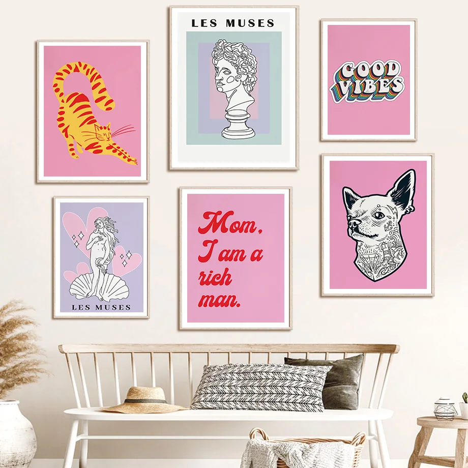 Abstract Les Muses Shell Cat Dog Love Quotes Wall Art Canvas Painting Nordic Posters And Prints Pictures For Living Room Decor