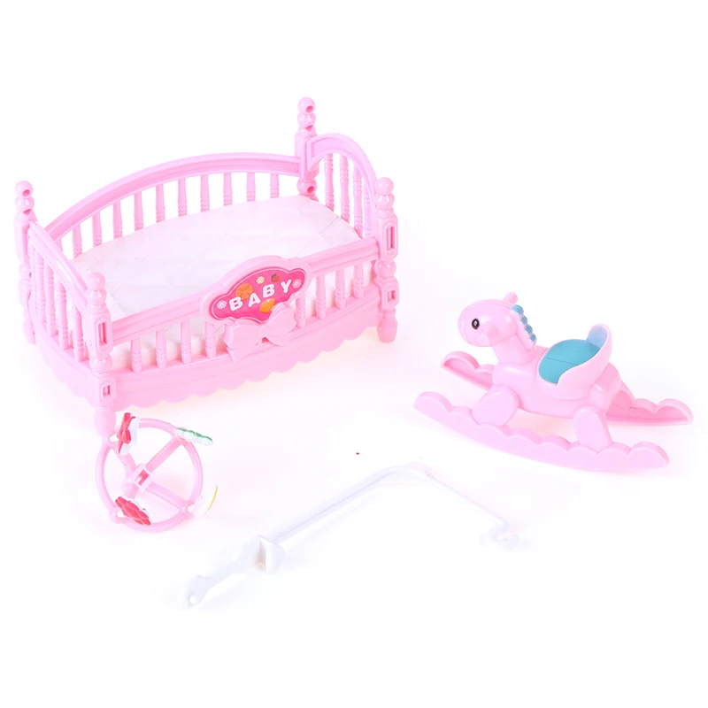 1pc pink fashion princess doll accessories doll plastic children girls gift miniature crib bed and wooden horse doll accessories,doll clothes accessories,plush doll accessories