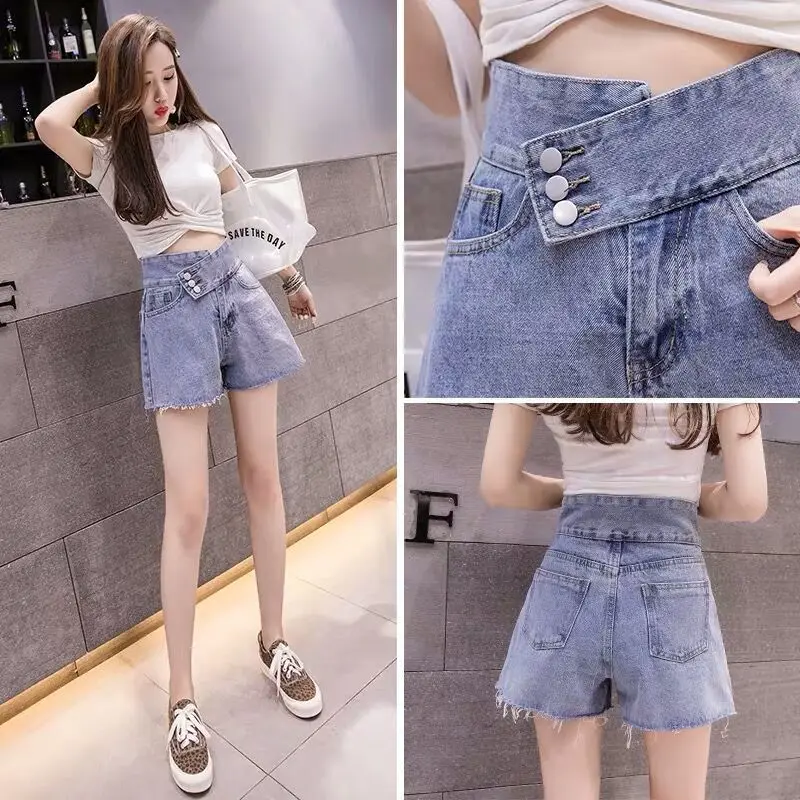 Fashion High Waist Denim Shorts Ladies Summer Versatile A-line Wide Leg Hot Pants Korean Casual Simplicity Women Clothing