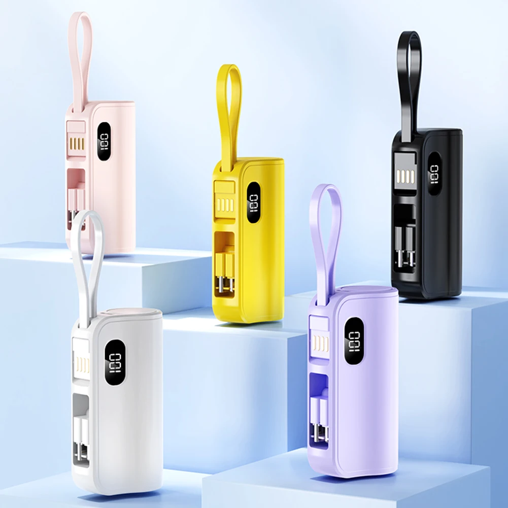 10000mAh Mini Power Bank Digital Display Compact Portable Charger Built-in USB-C & 8 Pin Connector Capsule PowerBank for IPhone 2
