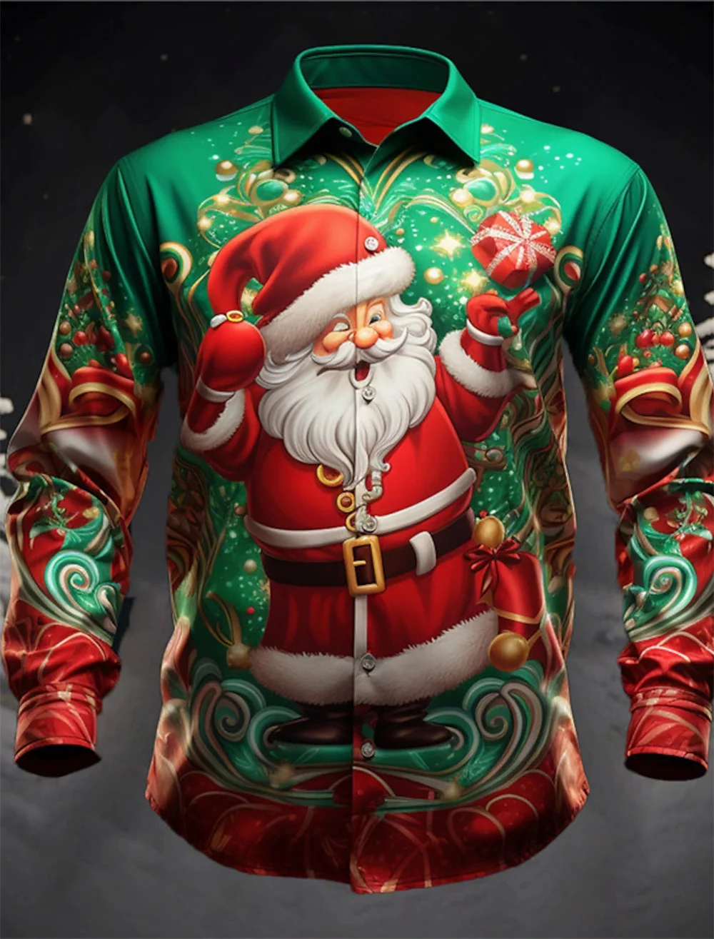 New men's cardigan long sleeved button up shirt party men's high-quality street clothing Santa Claus shirt New Year gift 2024