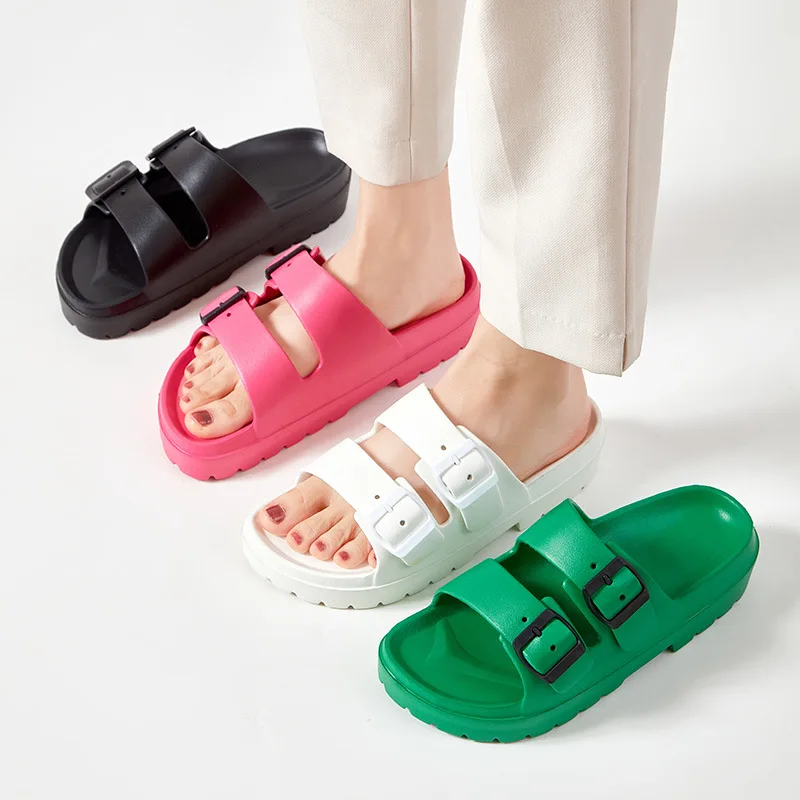 Shevalues Women's Platform Sandals 2025 Summer New Outdoor Anti-slip Beach Slippers With Double Buckle Women Fashion EVA Slides 4