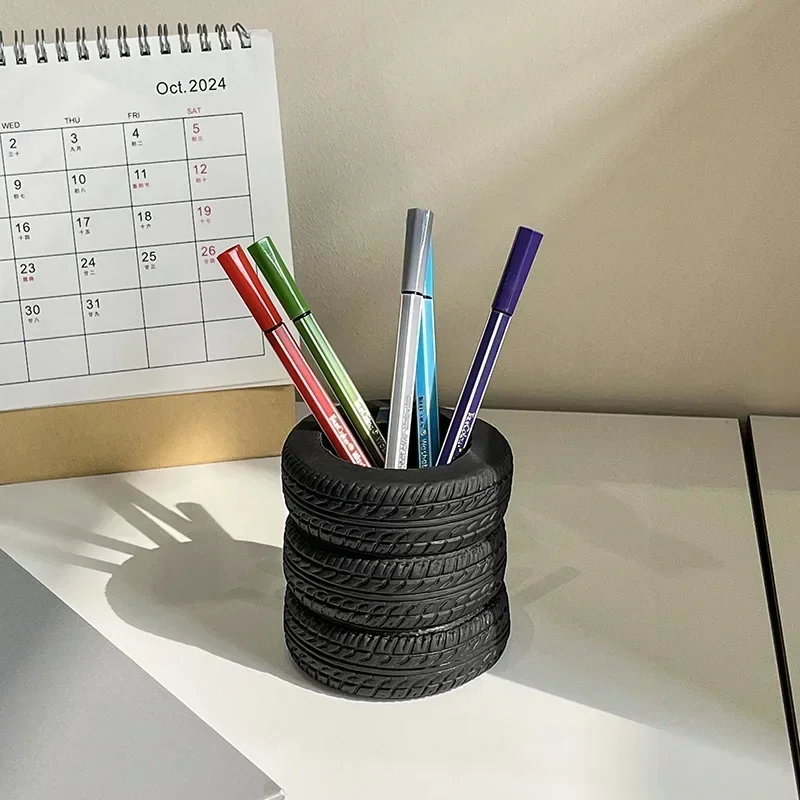 Creative Tire Shaped Pen Holder - Unique Office Desk Organizer Office Supplies Desktop Multifunctional Storage Decorations