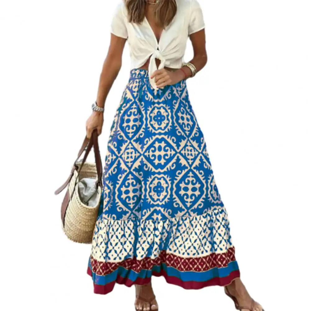 

Stylish Summer Maxi Skirt Colorful Print Casual Women Summer Skirt Vintage Ankle Length Women Maxi Skirt Women Garment