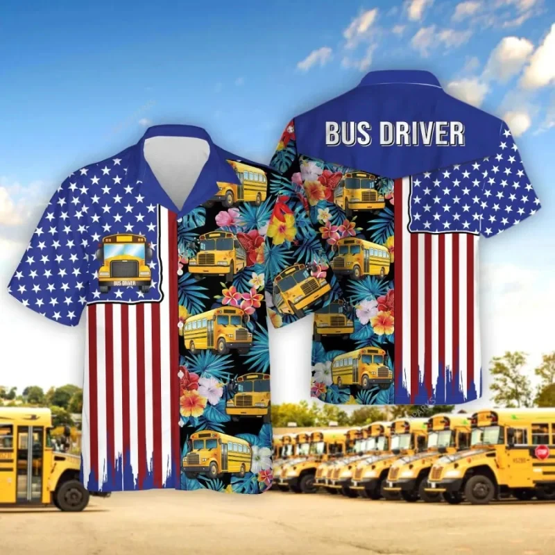 thumbnail image 1 of Camisas de autobús escolar 2024 para hombre, camisa de moda con solapa para hombre, uniforme de calle de manga corta, camisas hawaianas de verano para hombre, venta al por mayor, 1 of 5