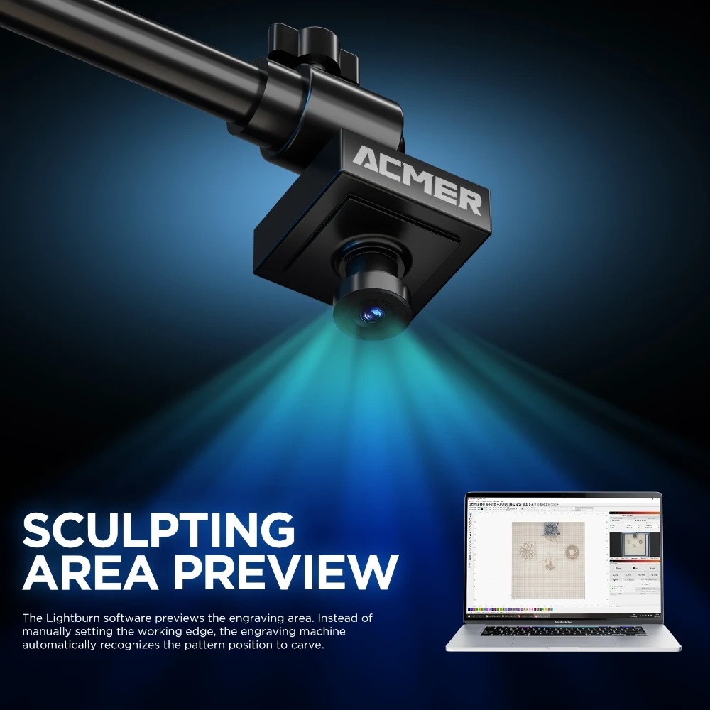 ACMER A500 Fotocamera 5MP 100 ° Obiettivo Grandangolare per Incisione in Serie con Anteprima in Tempo Reale, Area di Lavoro 450*450mm per Incisori Laser con Cornice al 95% - immagine 4