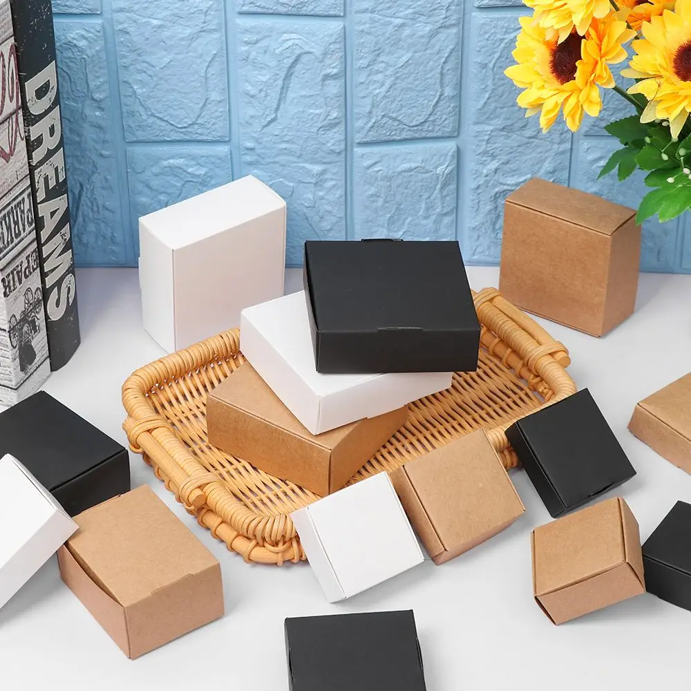 10 stücke 9 Größen kleine Kraft papier box braune Pappe handgemachte Seifen kiste weiße Bastel papier Geschenk box schwarze Verpackung Schmucks cha tulle – Detail 1
