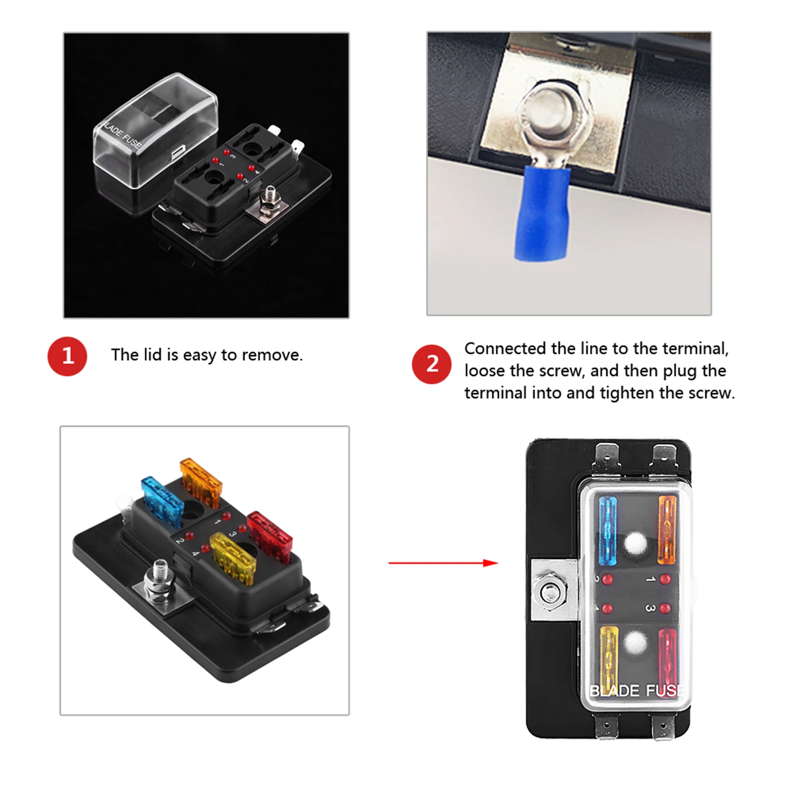 Fuse Box Holder 1Pcs 4 Way Mini Blade Fits automotive electronic field electrical devices cars modified cars buses boats