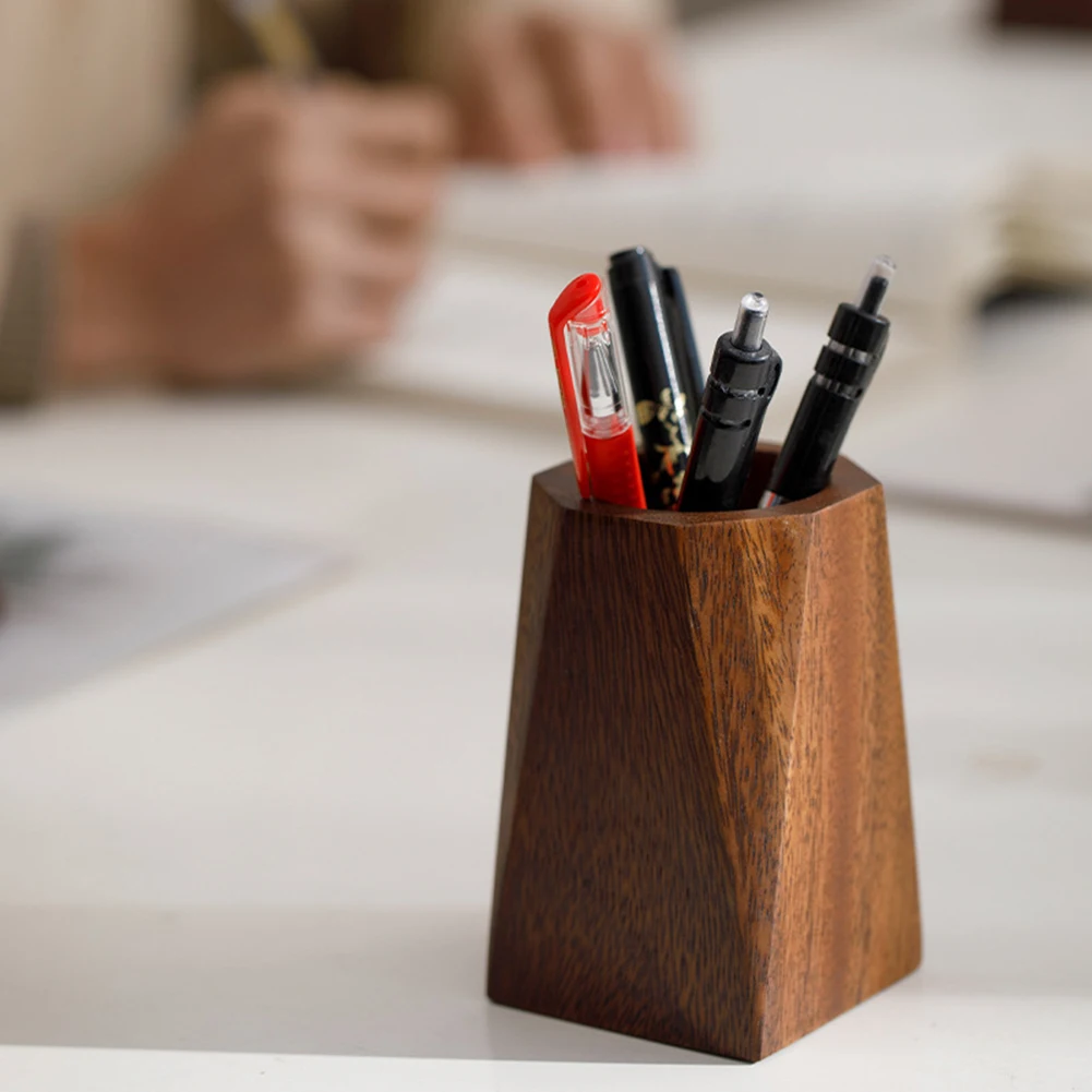 Vintage Walnut Wood Desktop Organizer and Pen Holder