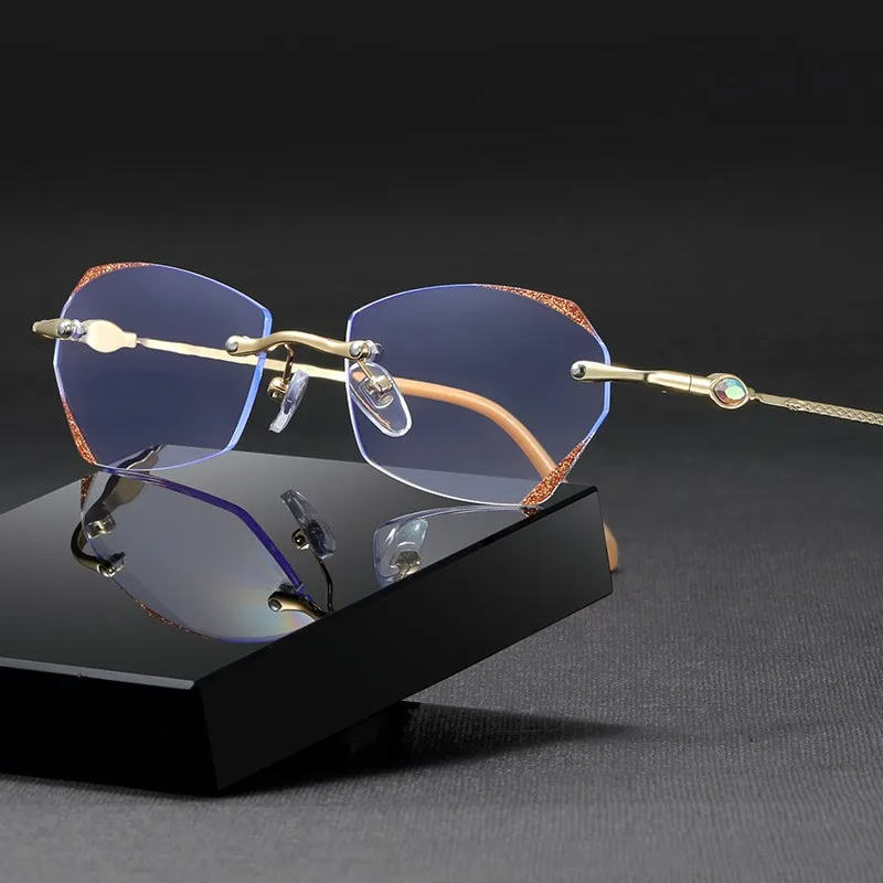 

Ladies New Rimless Reading Glasses Men Women Luxury Design Diamond Cut Presbyopia Anti-blue Light Optical Spectalce Eyeglasses