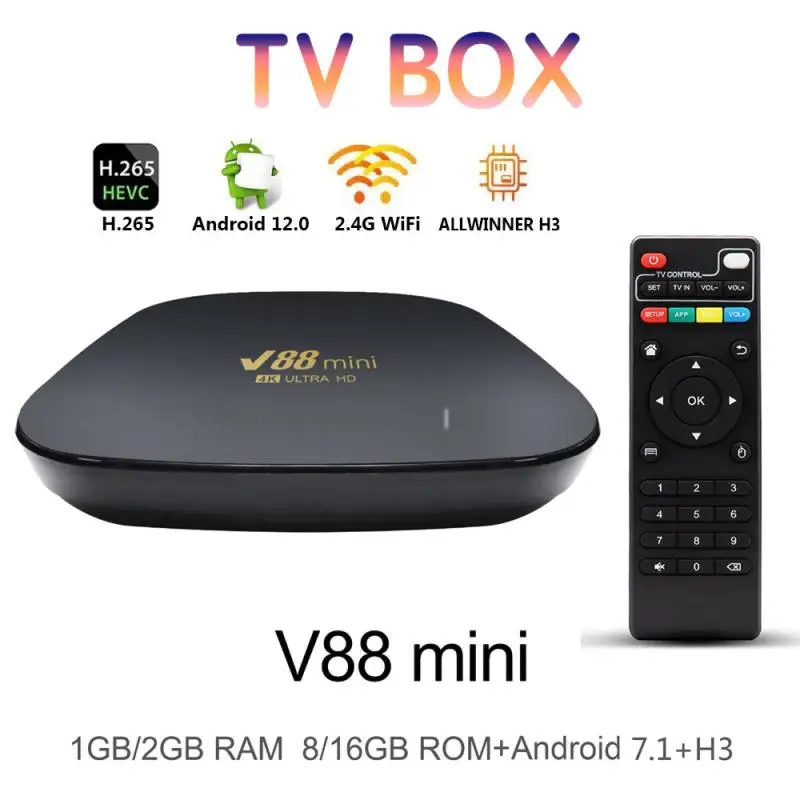 Newest V88 Mini Smart TV Box Android 12.0 Allwinner H3 Quad Core 8K H.265 2.4G Wifi Set-Top TV Streamer Receiver Media Player newest gtmedia g2 plus android 11 tv box 4k uhd amlogic 905w2 quad core 2gb 16gb 2 4g wifi media player netflix set top box