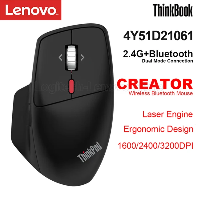 Lenovo Thinkbook Creator Wireless Mouse with 2.4GHz+Bluetooth 5.0 Dual Mode  Connection 3200DPI Smart/