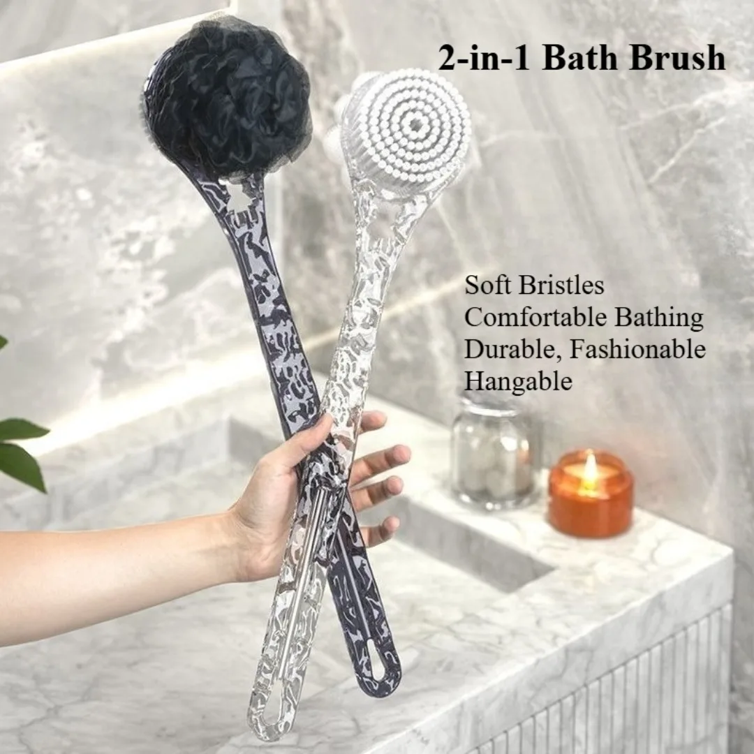2 in 1 Soft Back Scrubber Brush Skin Massager Bath Shower Scrubbing Brush with Handle Body Wash Exfoliating Scrub Bath Supplie