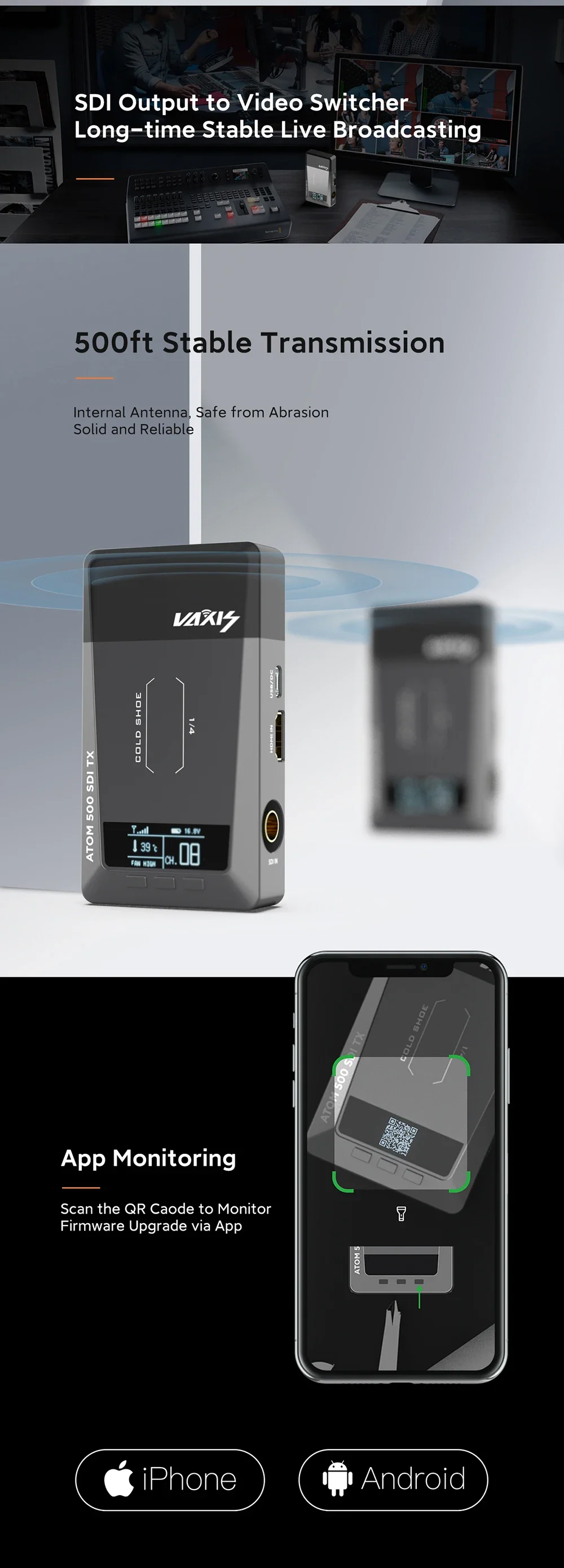 Vaxis ATOM 500 SDI Wireless Transmission System 1080P HD Image Video Transmitter