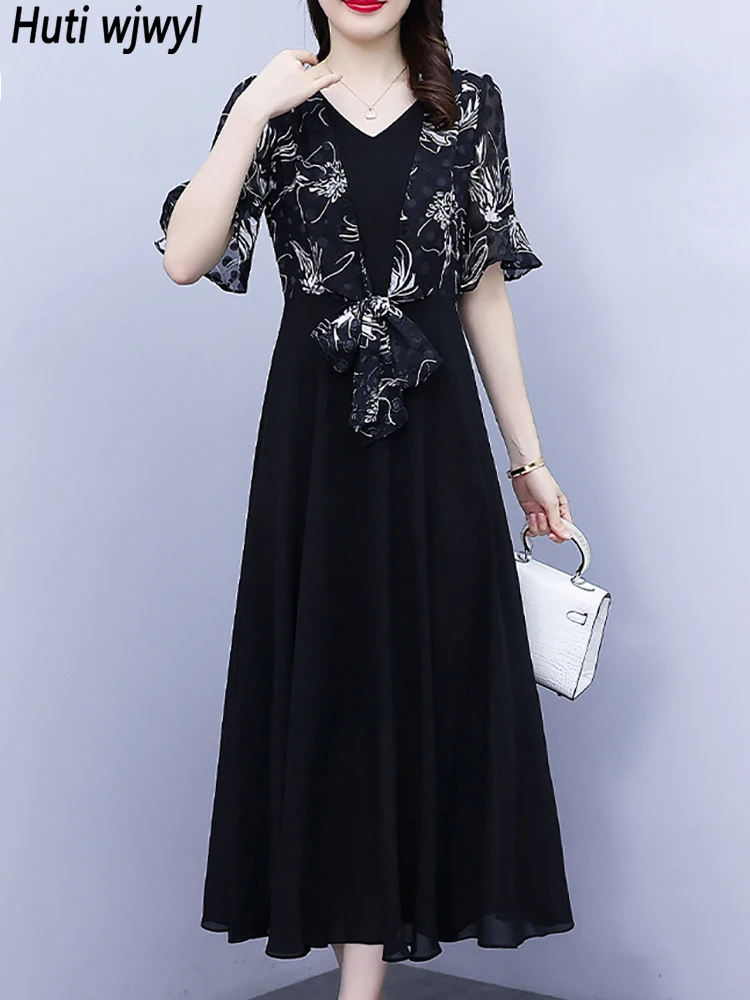 2024 Black Vintage Patchwork Fake Two Piece Dress Summer Korean Casual  Party Long Vestido Women Elegant Bodycon Luxury Prom Robe - AliExpress  200000345
