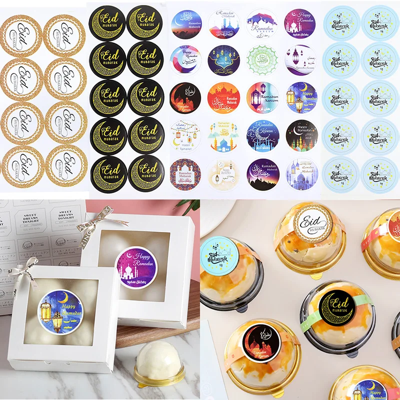 

60/120pcs Eid Mubarak Paper Sticker Gift Lable Ramadan Kareem Decoration Seal Sticker Islamic Muslim Party Packaging Eid Al-fitr