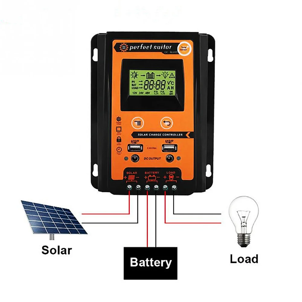 MPPT Solar Laderegler 12V 24V 30A 50A 70A Solar Controller Solar Panel  Batterie Regler Dual USB 5V LCD Display - AliExpress