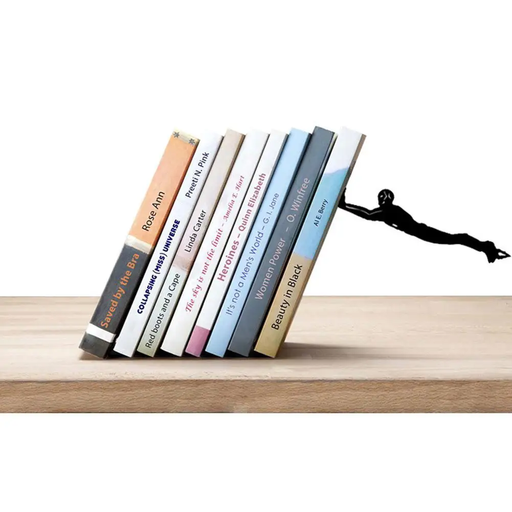 Metal Bookshelf For Super Hero Bookend Figurines Decor Desktop Office Ornament Books Standing Base Student Storage Supplies