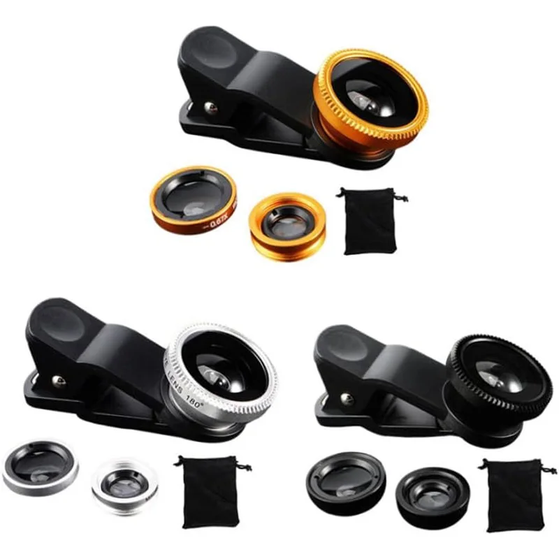 Camera Lens 3 in 1 Fisheye Lens 0.67X Wide Angle Micro Camera Lens for iPhone Angle Zoom Fish Eye Len on Smartphone Lenses with Phone Clip camera lens
