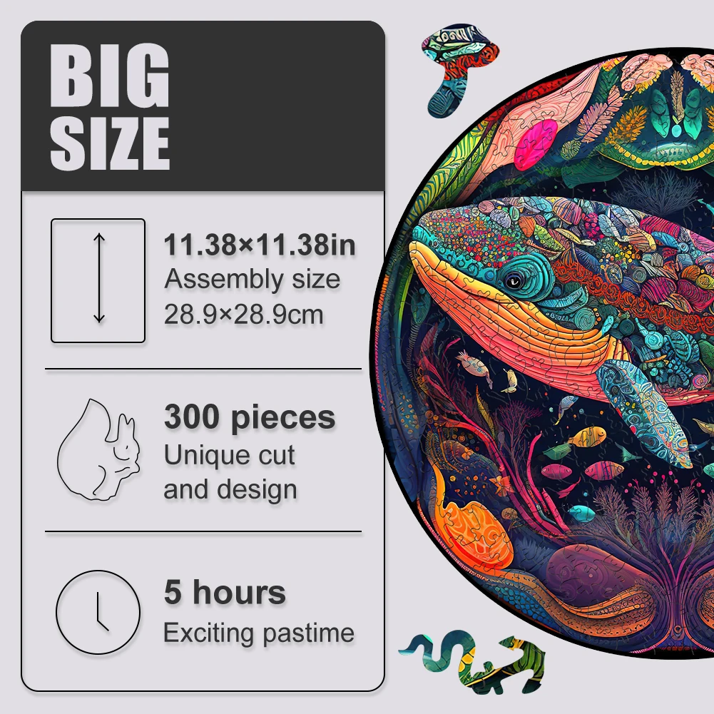 Wooden Puzzle Mandala Whale Jigsaw Puzzles Toys For Boys Animal Wood Puzzle Gifts For Friends Puzzle Lovers Kids Games Boardgame 2
