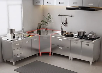 ตู้ครัวสแตนเลส 304 แบบติดตั้งในตัวพร้อมท็อปเคาน์เตอร์ ตู้เก็บของแบบหนา 2