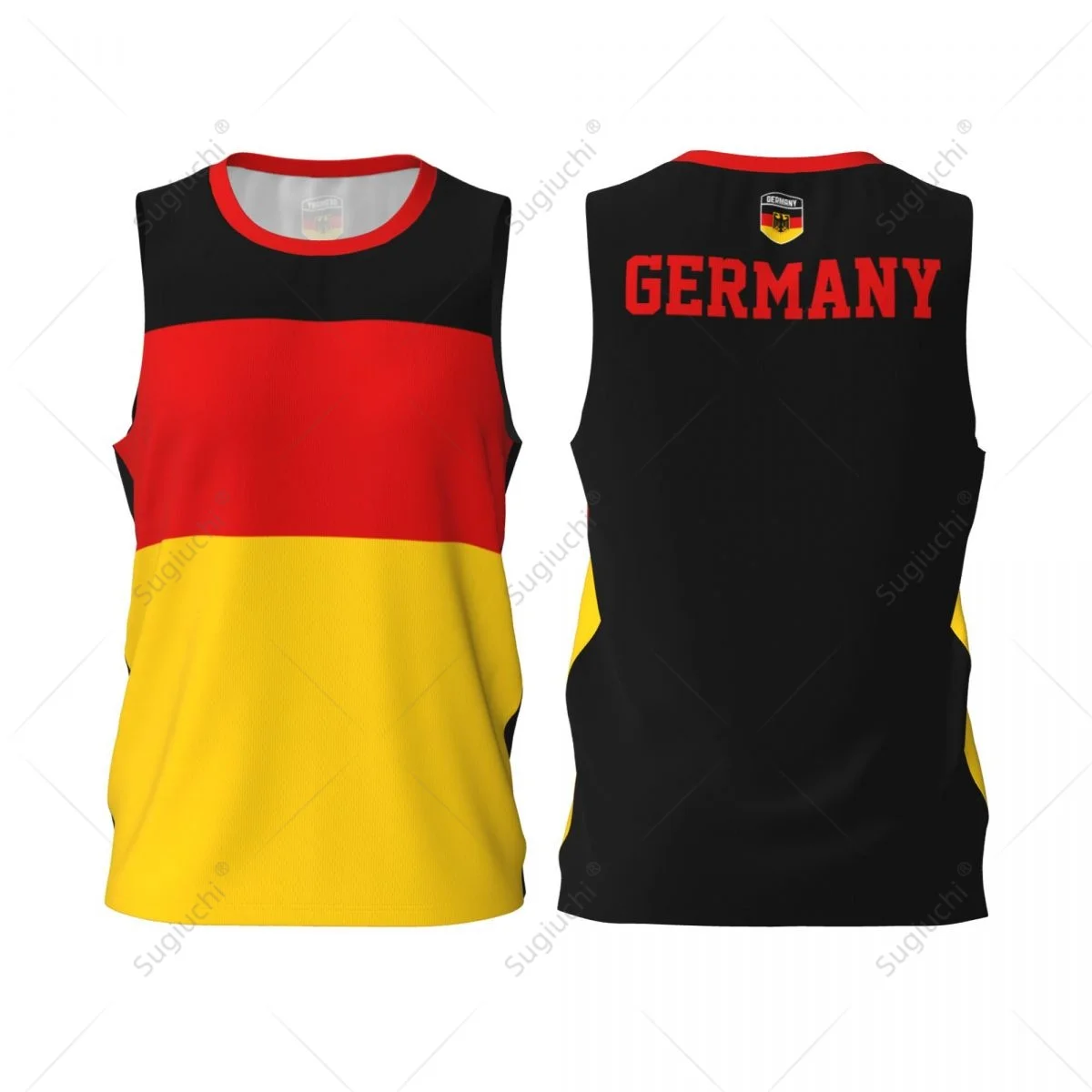 thumbnail image 1 of Camiseta deportiva de baloncesto para hombre con bandera de Alemania, camiseta sin mangas multifunción para correr y fitness, nombre personalizado exclusivo y número, 1 of 5