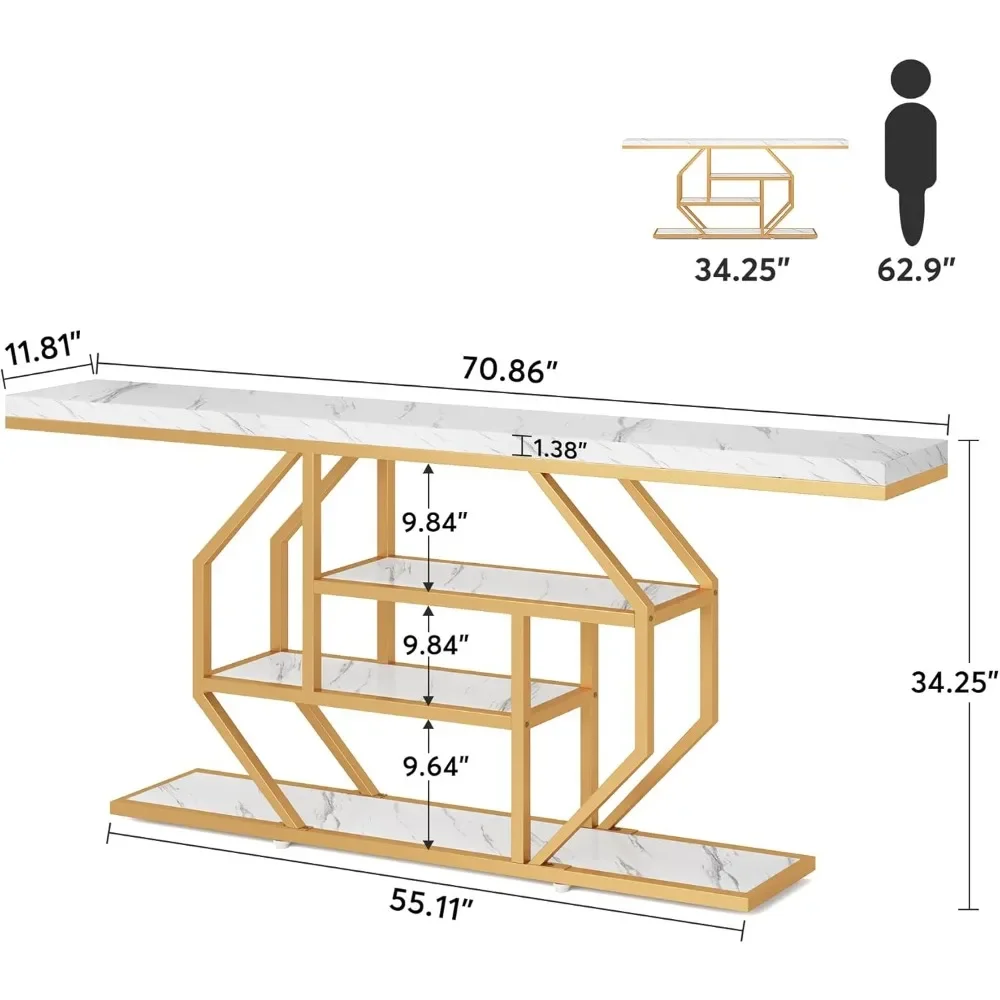 70.9 inch Extra Long Console Table,Modern Gold Sofa Table Behind Couch with Storage,4 Tier Entryway Accent Table for Living Room 2