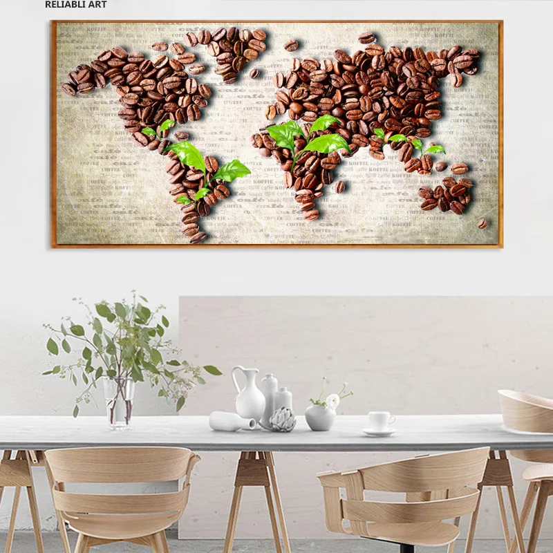

Modern Coffee Beans Poster Abstract Map Canvas Art Prints Painting Picture Restaurant Cafe Room Decor Wall Art