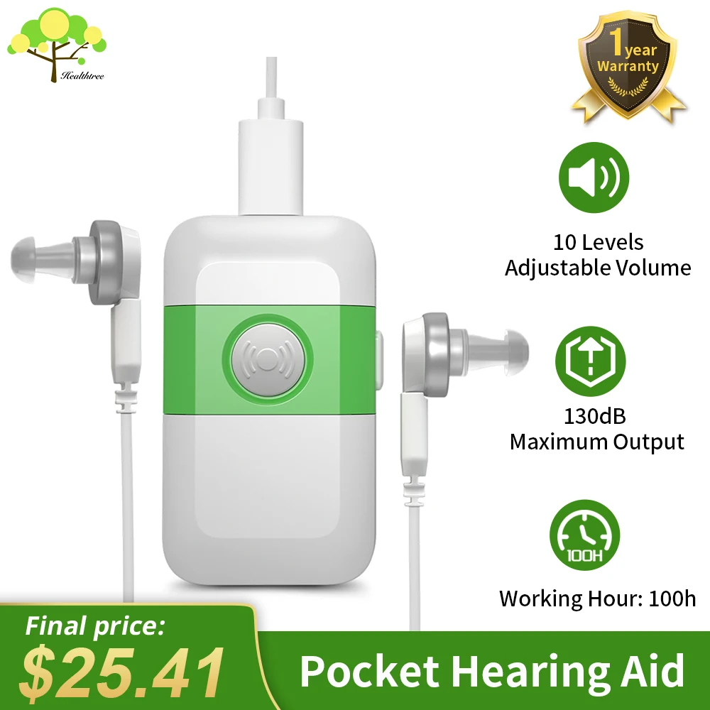 HealthTree audífonos digitales de bolsillo recargables, amplificador de sonido portátil, Audifonos para ancianos, sordera, pérdida auditiva severa