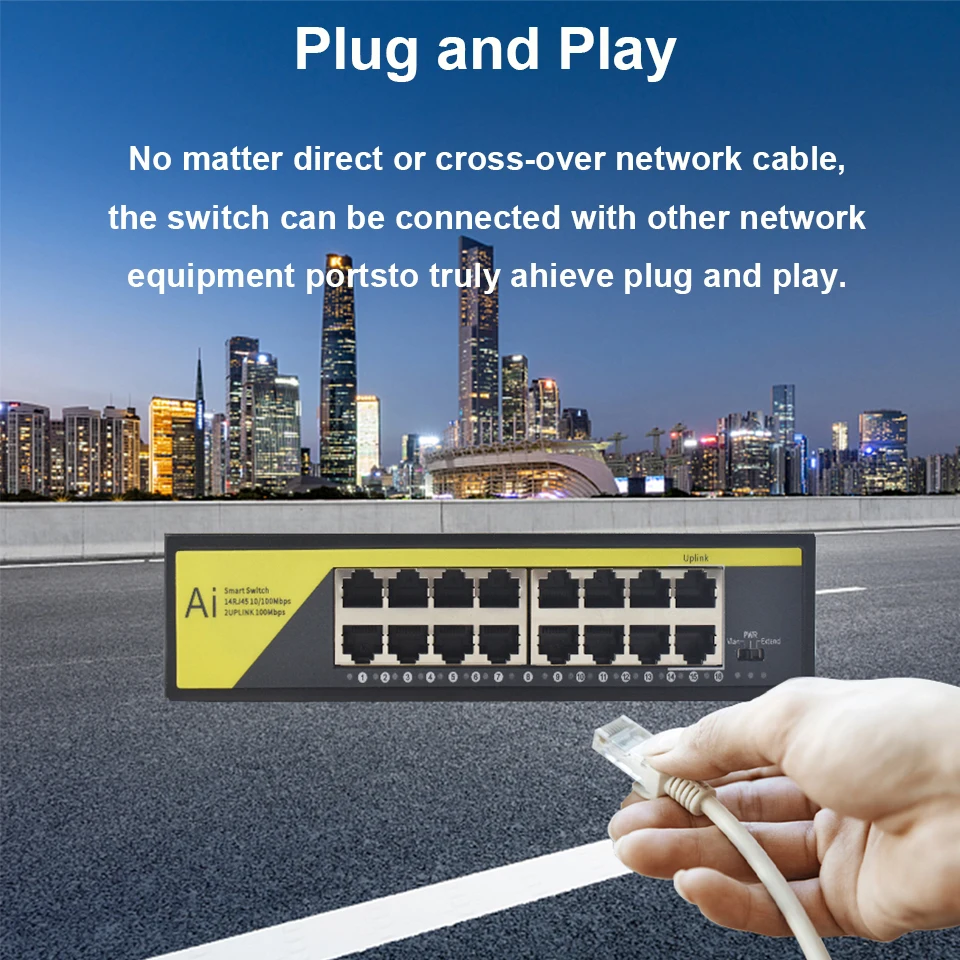 Kuwfi-rede Siwtch Ethernet Switch 48v Poe 16 Port 10 Mbps 100mbps para Câmera ip ap sem Fio Câmeras Cctv Ieee802.3at af - Imagem 2