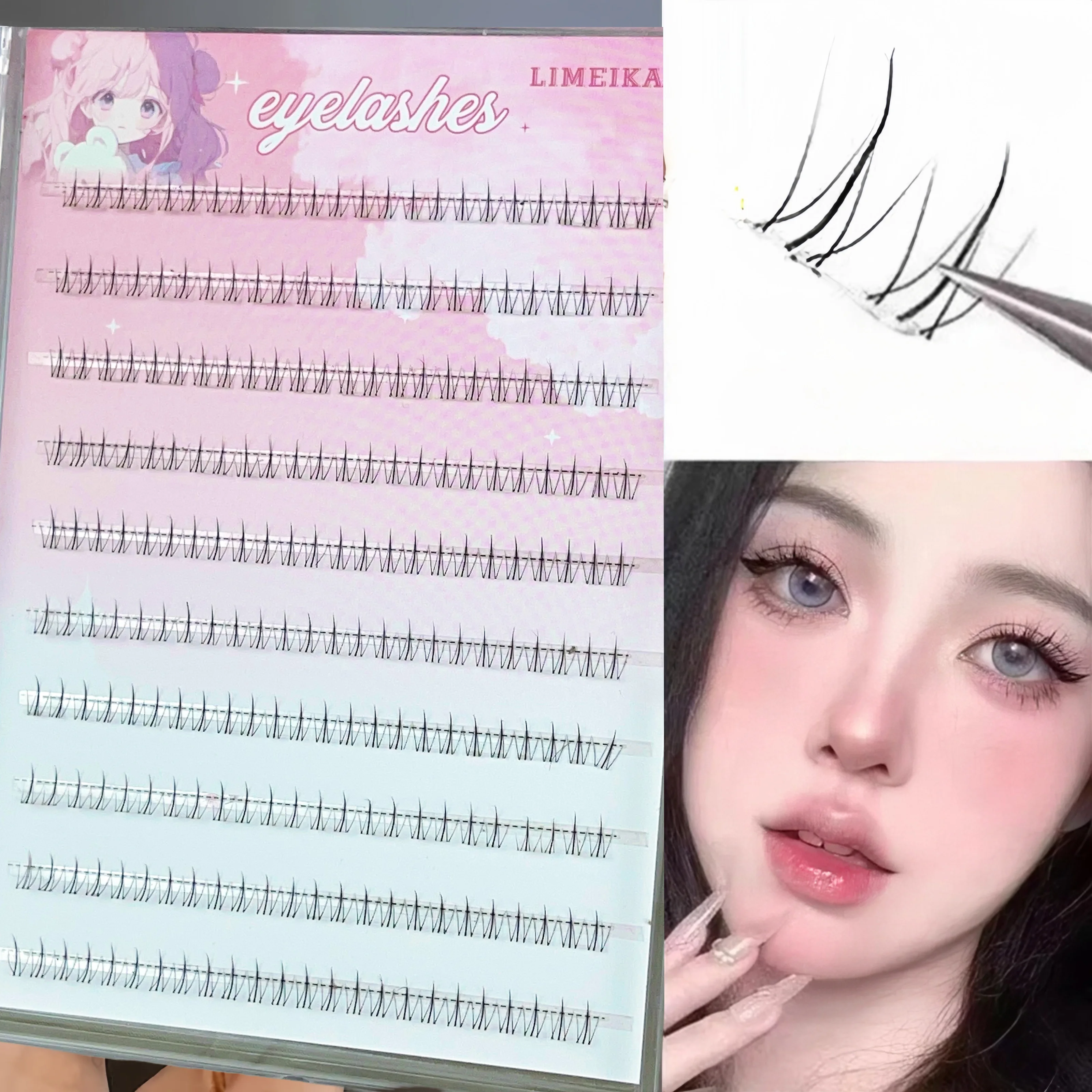 240 Clusters of Small Flames, Glue-Free Lower Eyelashes, Natural Simulation, Segmented Transparent Stems, Super Soft