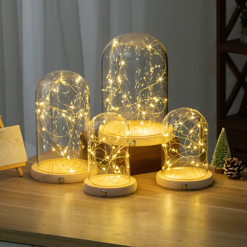 2sets/pack Big Size Cylinder Glass Dome Vase Home Decor Side Switch Luminous Base Transparent Cover DIY Gift Wedding Prop 4