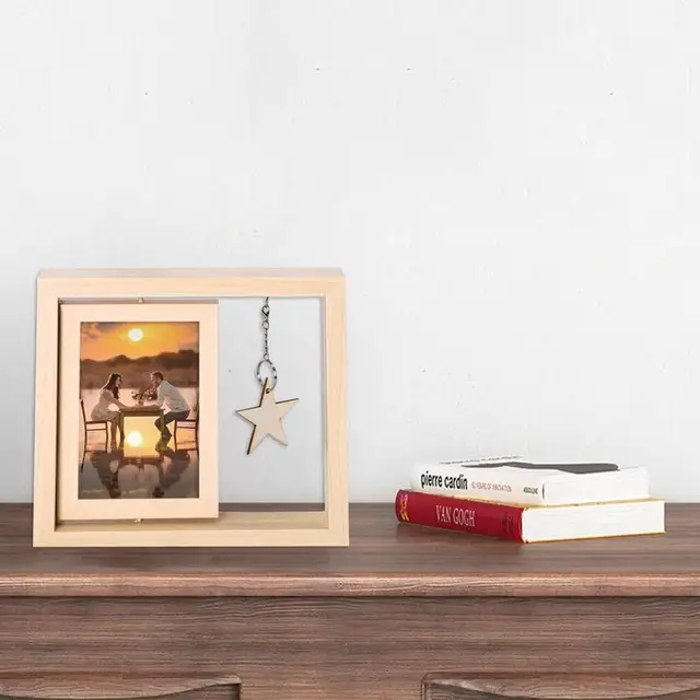 Dupla Mellékképes Képkeret Függőleges Rusztikus Fotókeretek 360 Forgó - Image 3