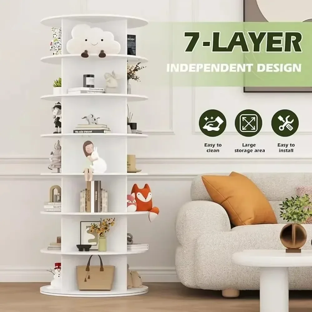 Shoe Rack 7-Tier Spinning, Free Standing Rotating Tower 360°, Easy To Assemble, Space-Saving,White Easy To Clean Shoe Cabinet