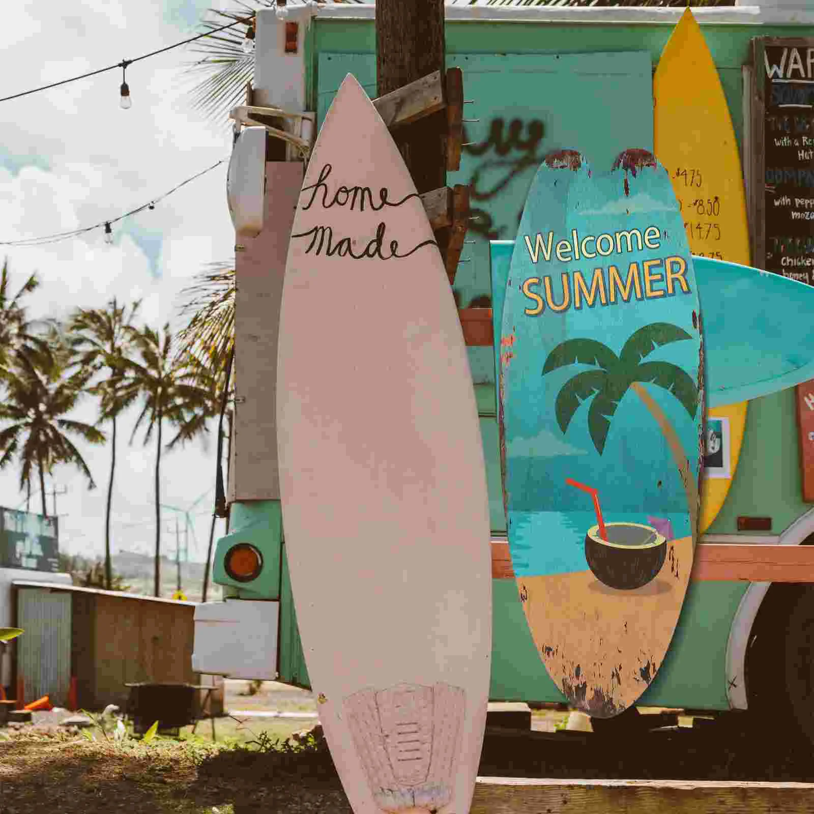 

Wood Surfboard Sign Ornaments Wooden Hanging Surfboard Plaque Wall Decor Beach Coastal Summer Nautical Welcome Decorations