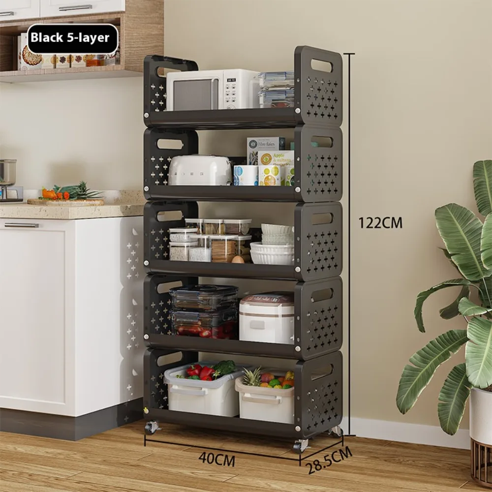 Multi Functional Storage Rack Movable Floor Standing Multi-layer Snack Rack Floors Standing Hollow Out Breathable Storage Cart