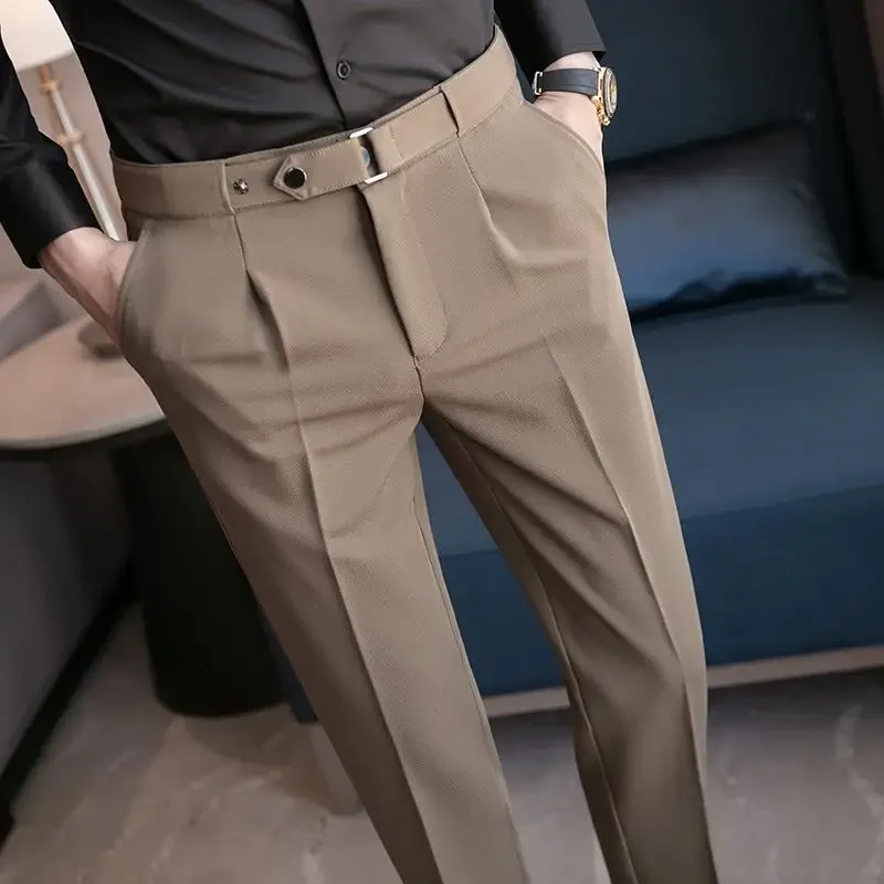 thumbnail image 1 of Pantalones trenzados para hombre, pantalones ajustados de traje blanco y azul para hombre, ropa de trabajo de lujo, ropa clásica de licra, ropa barata de estilo coreano formal, 1 of 4