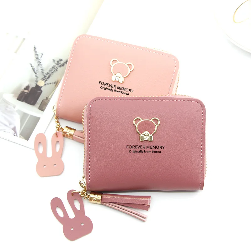 

Little Bear Decoration Women's Wallet New Fashion Short Coin Purse Card Holder Small Ladies Wallet Female Hasp Mini Clutch