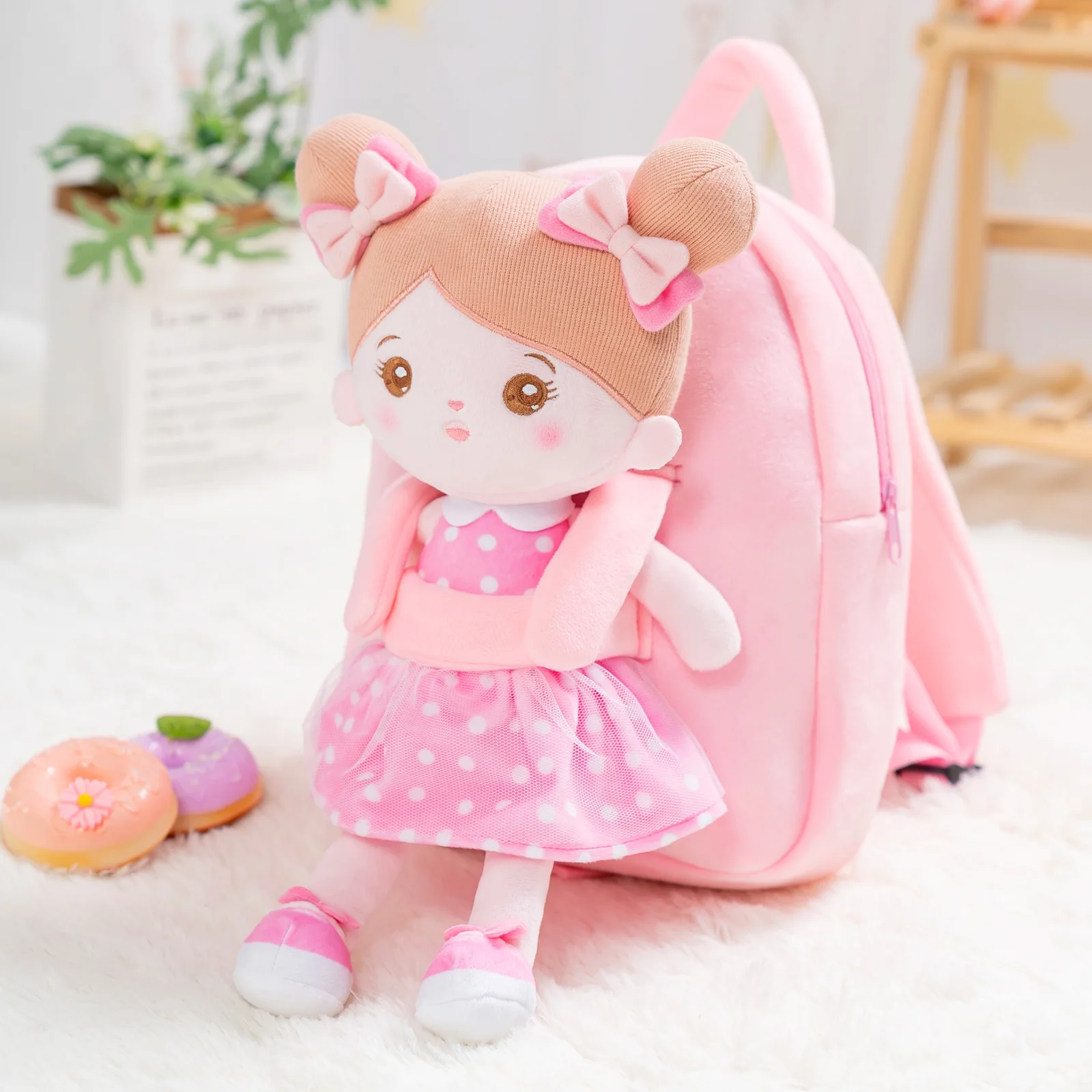 Starpony 11" Plush Backpacks Baby Girl Bags With 15" Pink Dress Girl
