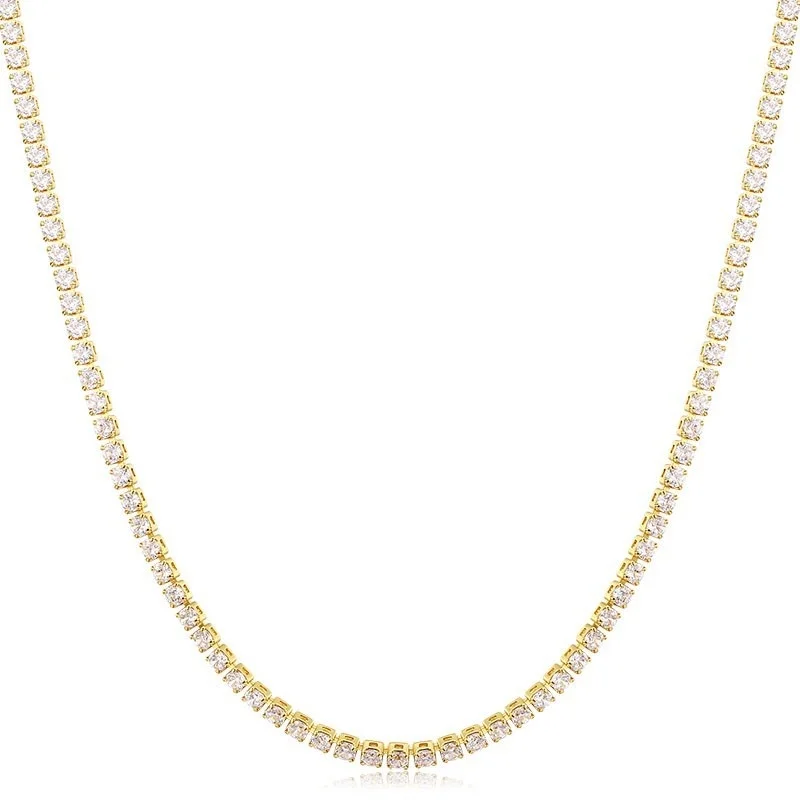 Elegant Yellow Gold Tennis Chain Choker Necklace