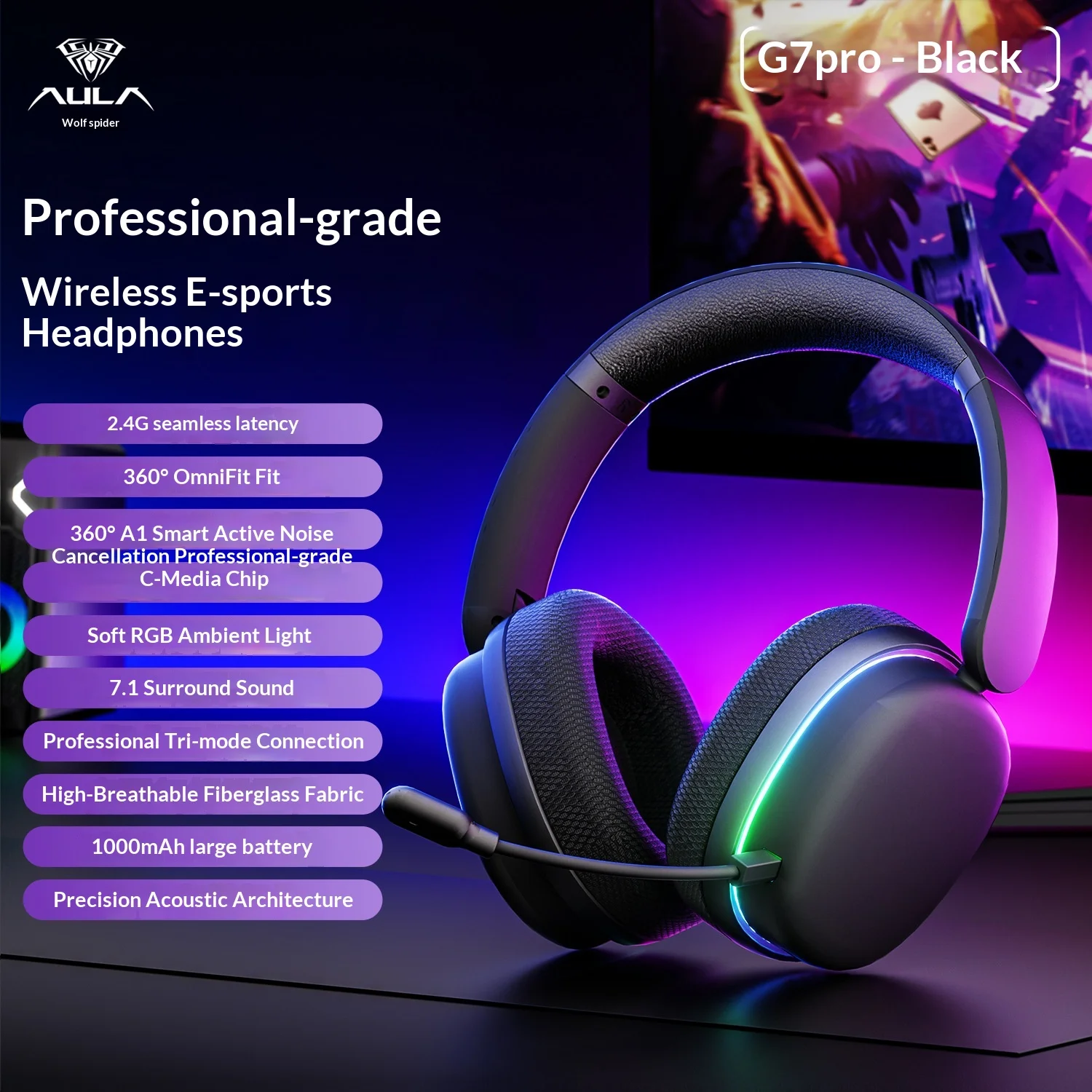 سماعات أذن Aula Wolf Spider G7pro مثبتة على الرأس...