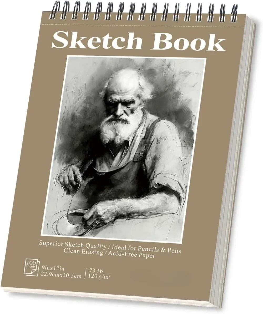 Sketchbook - 9"x12" spiral bound drawing board, 1 pack of 100 sheets, acid-free paper 1