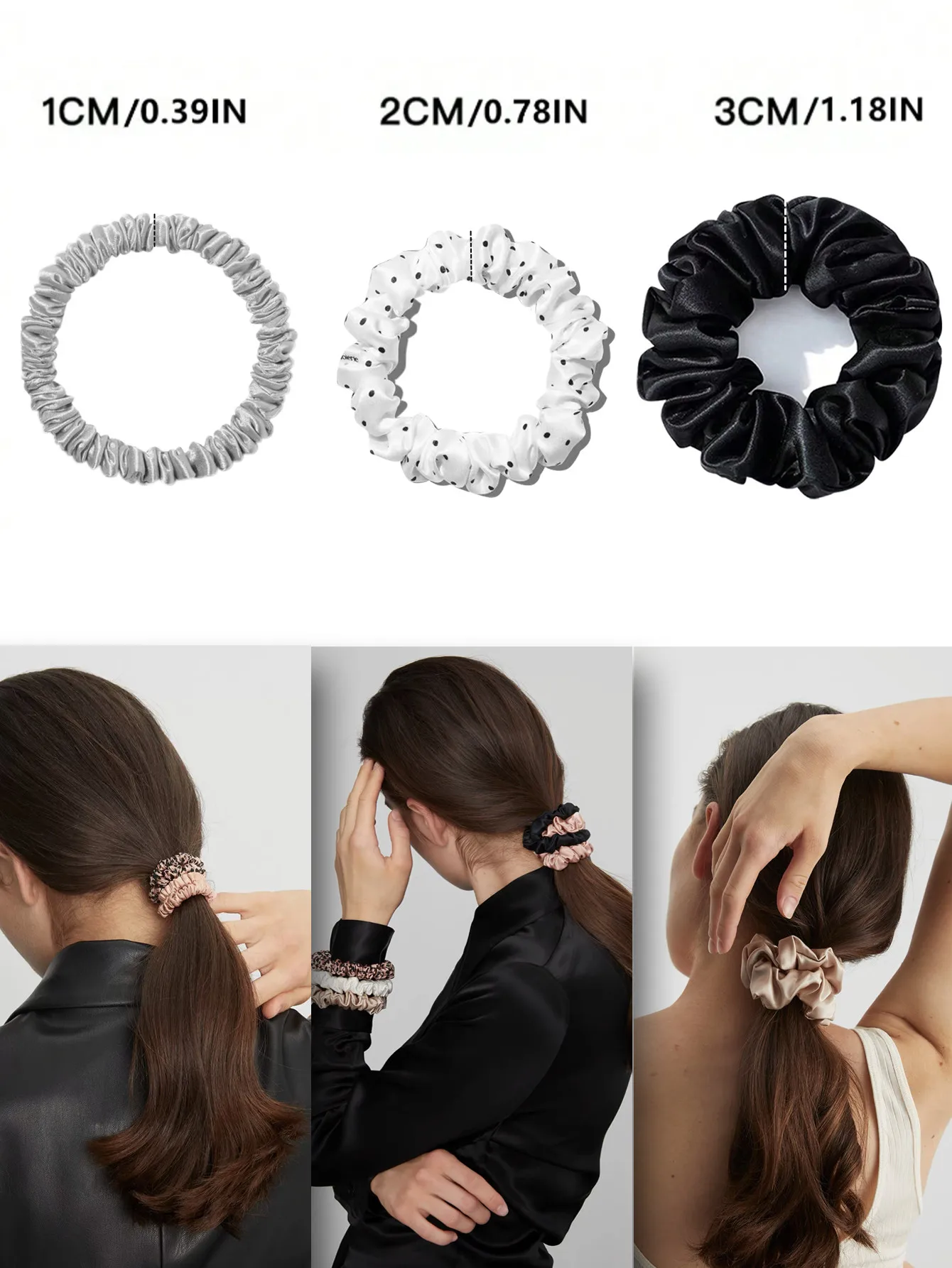 4 Stück Haargummis aus Maulbeerseide, handgefertigte Damen-Haarbänder, natürliche Farbe, Haargummis, 2 cm Breite, umweltfreundlicher Haar-Accessoire – Detail 3