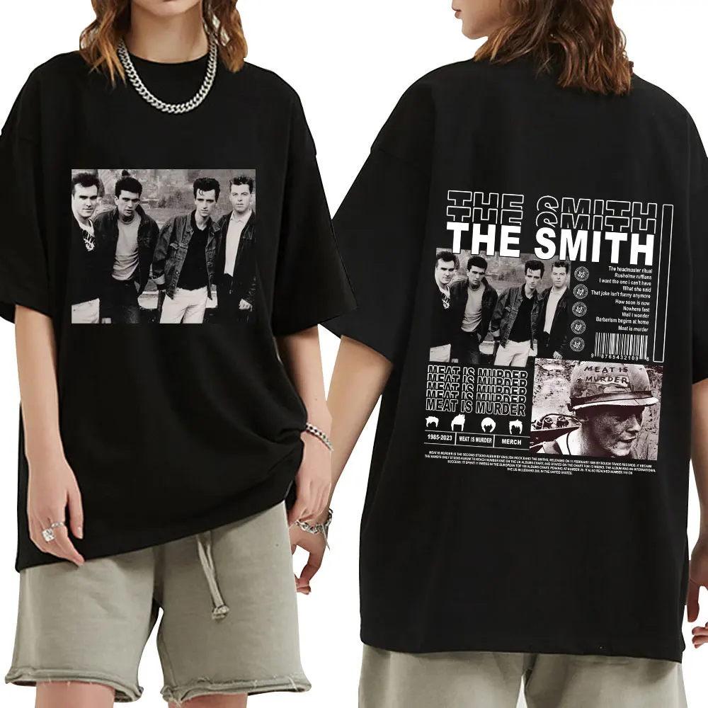 The Smiths Meat Is Kill T Shirt Morrissey Marr 1985 Punk Rock Band Vintage T-Shirt Uomo 100% Cotone Summer Tee Shirt Oversize